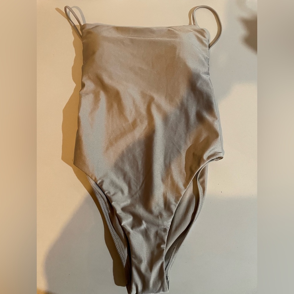 Swimsuit 1 Piece Shade & Shore Silver Metallic M 8 10 NWT